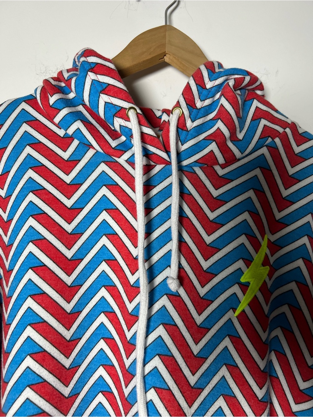 Aviator Nation Geo Zig Bolt Embroidery Relaxed Crop Pullover Hoodie Red Blue L - Picture 4 of 13